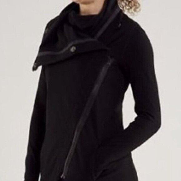 Lululemon Women Method Wrap Jacket Snap Collar Thumb Hole Long Sleeves Black - Picture 1 of 8